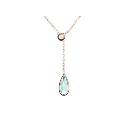 Collier goutte avec calcédoine bleue naturelle, en argent rhodié 925