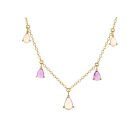 Collana goccia con ametista naturale e quarzo rosa, argento dorato, 42+3 cm