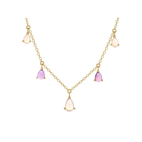 Collana goccia con ametista naturale e quarzo rosa, argento dorato, 42+3 cm