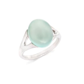 Bague avec agate aqua teintée naturelle ovale, en argent rhodié 925