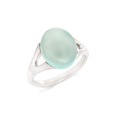Bague avec agate aqua teintée naturelle ovale, en argent rhodié 925
