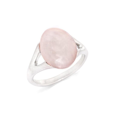 Ring with natural oval rose quartz, in 925 rhodium silver