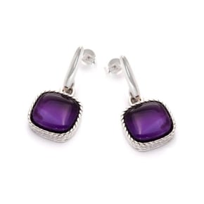 Boucles d'oreilles avec améthyste violette naturelle, en argent rhodié 925