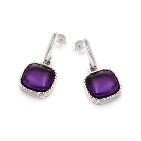 Earrings with natural purple amethyst, in rhodium silver 925