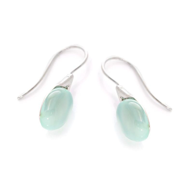 Boucles d'oreilles avec agate aqua teintée naturelle ovale, en argent rhodié 925