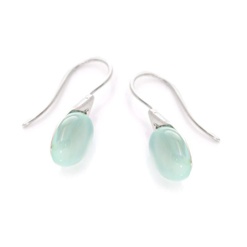 Pendientes con ágata aguamarina natural ovalada, en plata 925 rodiada