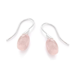 Earrings with natural oval rose quartz, in 925 rhodium silver