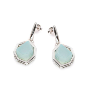 Boucles d'oreilles pendantes avec agate aqua teintée naturelle, argent 925