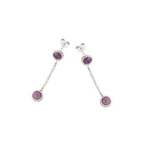 Boucles d'oreilles pendantes ronde avec améthyste violette, en argent rhodié 925