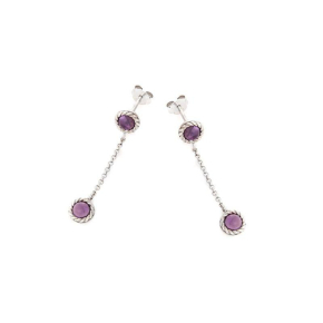 Cercei rotunzi cu ametist violet, din argint placat cu rodiu 925