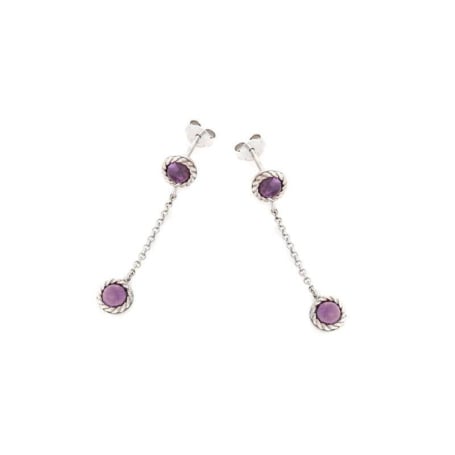 Runde Ohrhänger mit violettem Amethyst, aus 925er rhodiniertem Silber