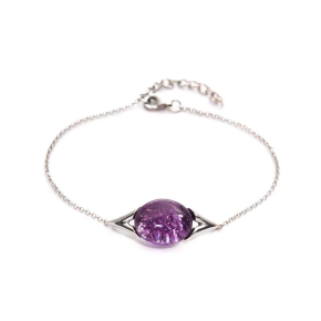 Bracelet avec améthyste violette ovale, en argent rhodié 925, longueur 16+3 cm
