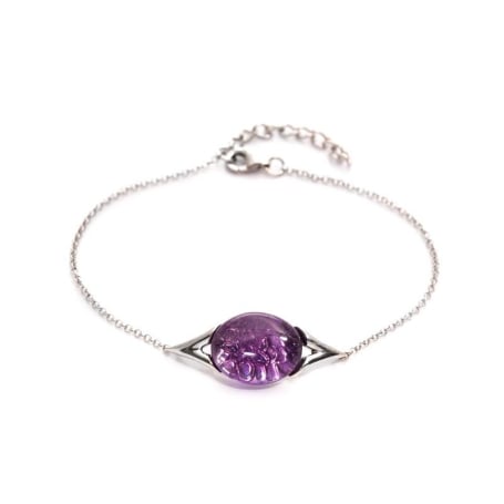 Armband mit ovalem violettem Amethyst, aus 925 rhodiniertem Silber, Länge 16+3 cm