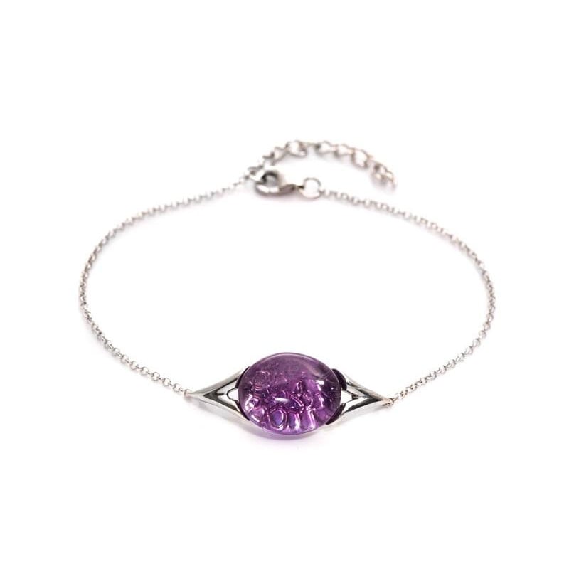 Armband met ovale paarse amethist, in 925 gerhodineerd zilver, lengte 16+3 cm