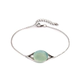 Armband met ovale natuurlijk geverfde aqua-agaat, 925 zilver, lengte 16+3 cm