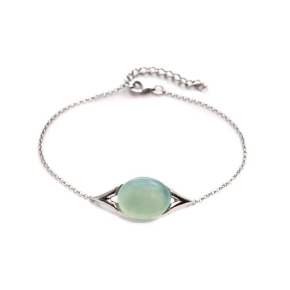 Bracelet avec agate aqua teintée naturelle ovale, argent 925, longueur 16+3 cm