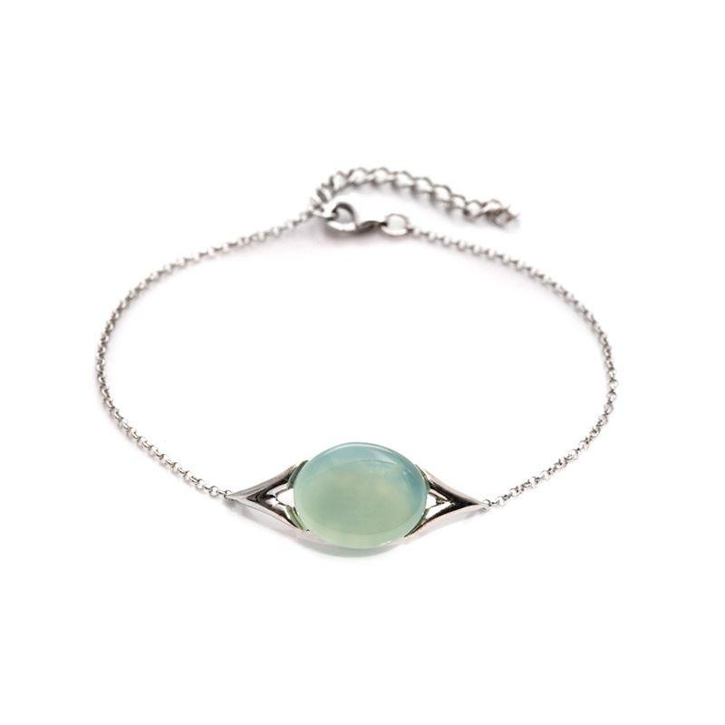 Pulsera con ágata aguamarina natural teñida ovalada, plata 925, longitud 16+3 cm