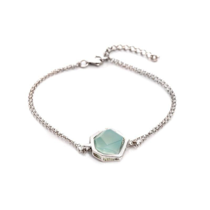 Bracelet with natural tinted aqua agate, 925 silver, length 16.5+3 cm