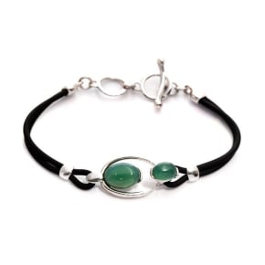 Armband met ovale getinte groene agaat, gerhodineerd zilver 925, lengte 16,5+3 cm