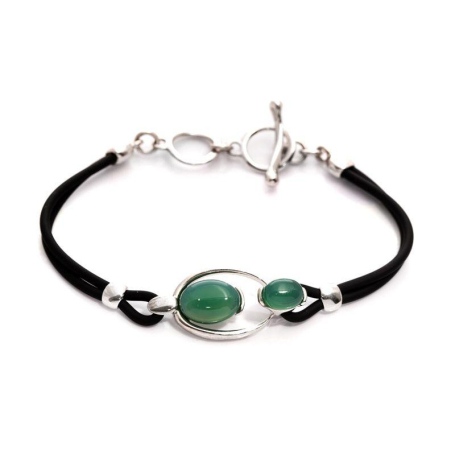 Oval renkli yeşil akik bilezik, 925 gümüş rodyum kaplama, uzunluk 16,5+3 cm