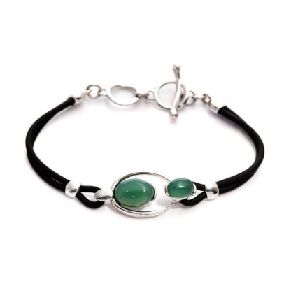 Bracciale con agata verde sfumata ovale, argento 925 rodiato, lunghezza 16,5+3 cm
