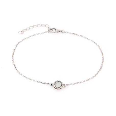 Ronde armband met ronde getinte aqua-agaat, gerhodineerd zilver 925, lengte 17+3cm
