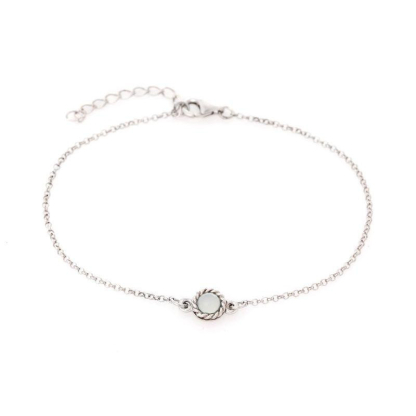 Bracelet ronde avec agate aqua teintée ronde, argent rhodié 925, longueur 17+3cm