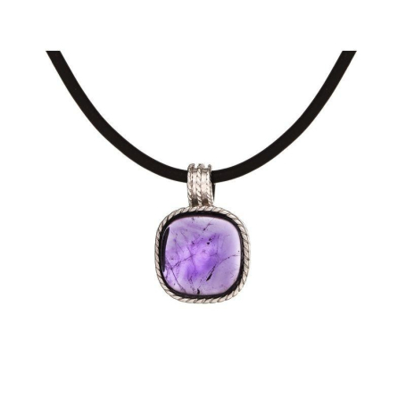 Necklace with purple amethyst, in rhodium-plated silver 925, length 42 + 3 cm