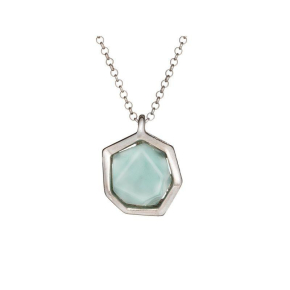 Collana con agata acqua naturale tinta, argento 925 rodiato, lunghezza 42+3 cm