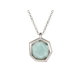 Collier avec agate aqua teintée naturelle, argent rhodié 925, longueur 42 + 3 cm