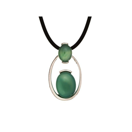 Collier avec agate verte teintée naturelle, argent rhodié 925, longueur 42+3 cm