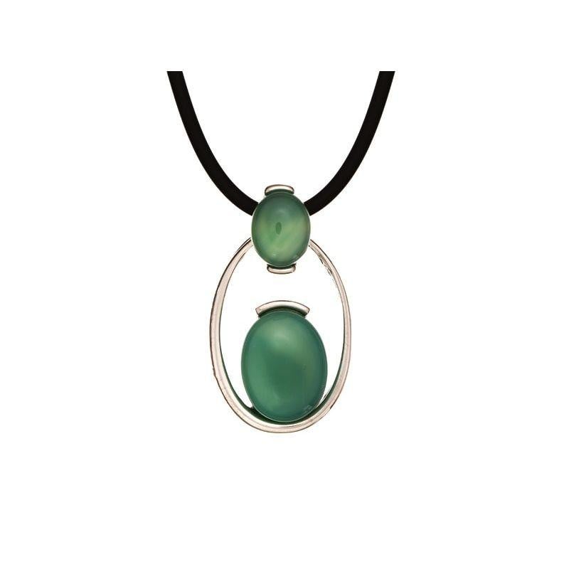 Colar com ágata natural tingida de verde, prata 925 banhada a ródio, comprimento 42+3 cm