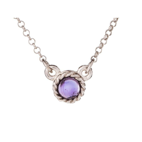 Round necklace with purple amethyst, in 925 rhodium silver, length 40+5cm