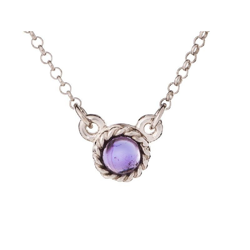 Collier ronde avec améthyste violette, en argent rhodié 925, longueur 40+5cm