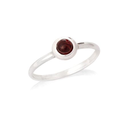 Bague avec grenat rouge naturel rond, en argent rhodié 925