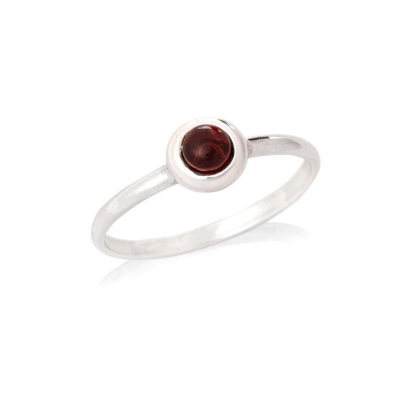 Bague avec grenat rouge naturel rond, en argent rhodié 925