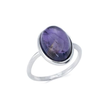 Anello con ametista viola naturale ovale, in argento 925 rodiato