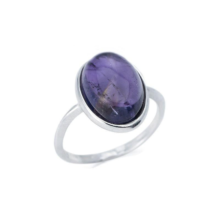 Bague avec améthyste violette naturelle ovale, en argent rhodié 925