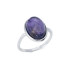 Ring with natural oval purple amethyst, in 925 rhodium silver