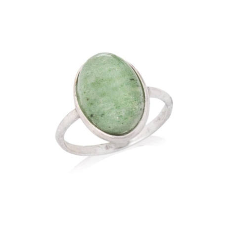 Bague avec aventurine verte naturelle ovale, en argent rhodié 925