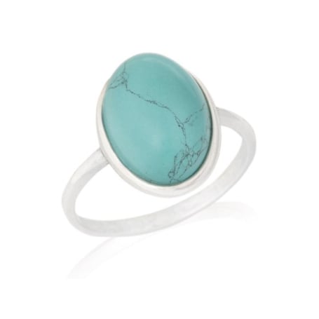 Anillo con turquesa natural reconstituida, en plata 925 rodiada