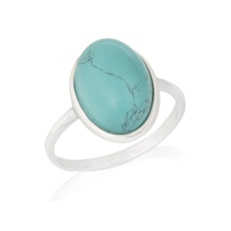 Bague avec turquoise naturelle reconstituée, en argent rhodié 925