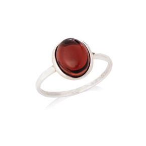 Bague avec grenat rouge naturel ovale, en argent rhodié 925