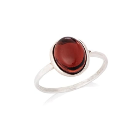 Inel cu granat roșu natural oval, din argint 925 placat cu rodiu