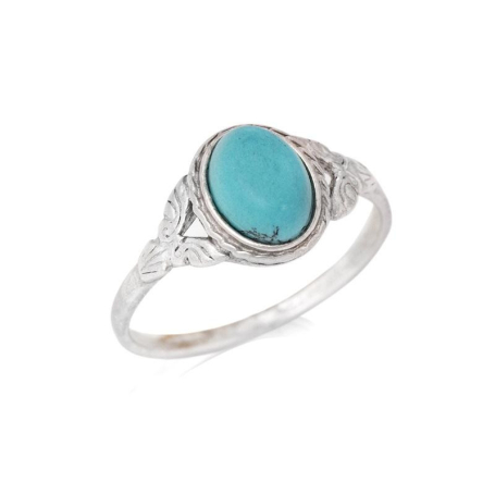 Bague avec turquoise naturelle reconstituée ovale, en argent vieilli 925
