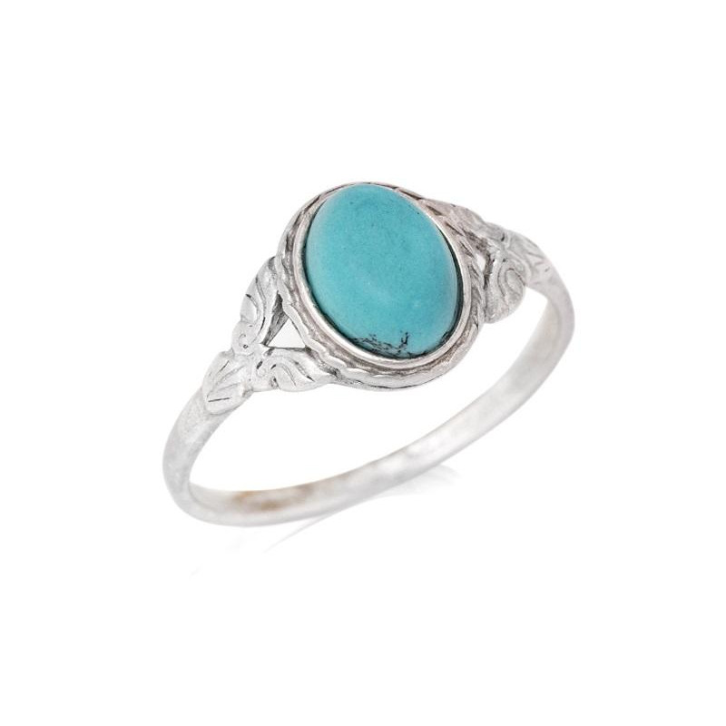 Bague avec turquoise naturelle reconstituée ovale, en argent vieilli 925