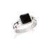 Chevalière avec onyx noir naturel carré, en argent rhodié 925