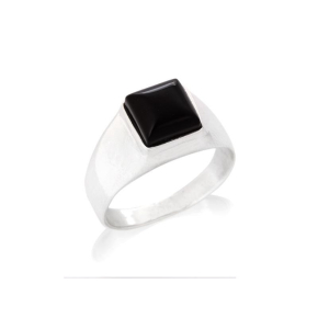 Anillo sello con ónix negro natural cuadrado, en plata 925 rodiada