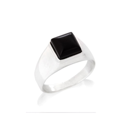 Siegelring mit quadratischem natürlichem schwarzem Onyx, aus rhodiniertem Silber 925