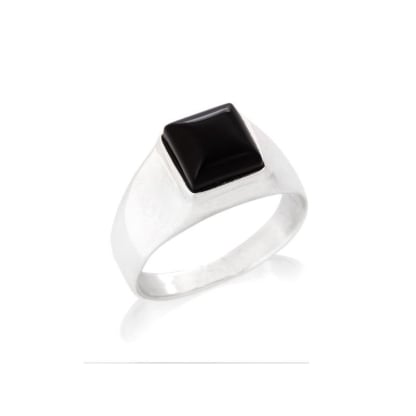 Anillo sello con ónix negro natural cuadrado, en plata 925 rodiada